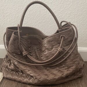 Walter Baker Large Hazel Woven Leather Tote in Taupe Brown